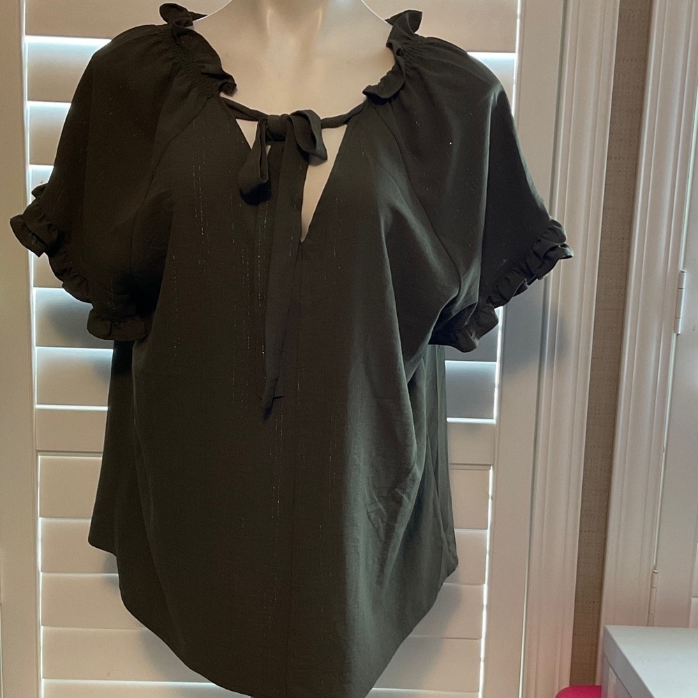 Como Vintage Dark Blouse with Ruffle and Tie